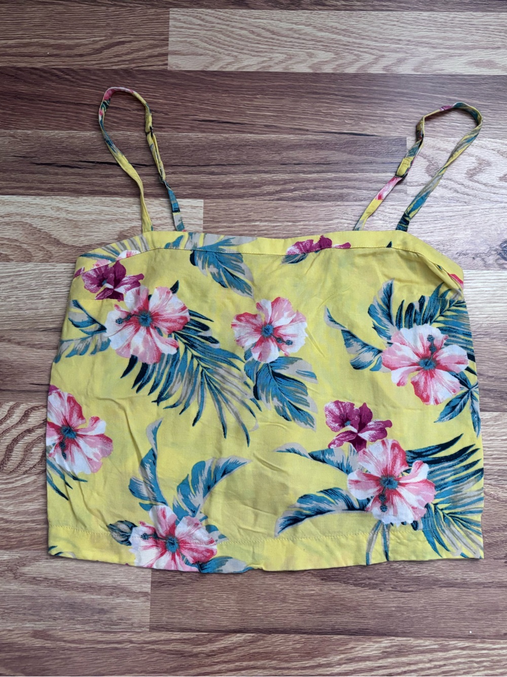 Hollister Yellow Floral Tropical Crop Camisole Womens Top Size S